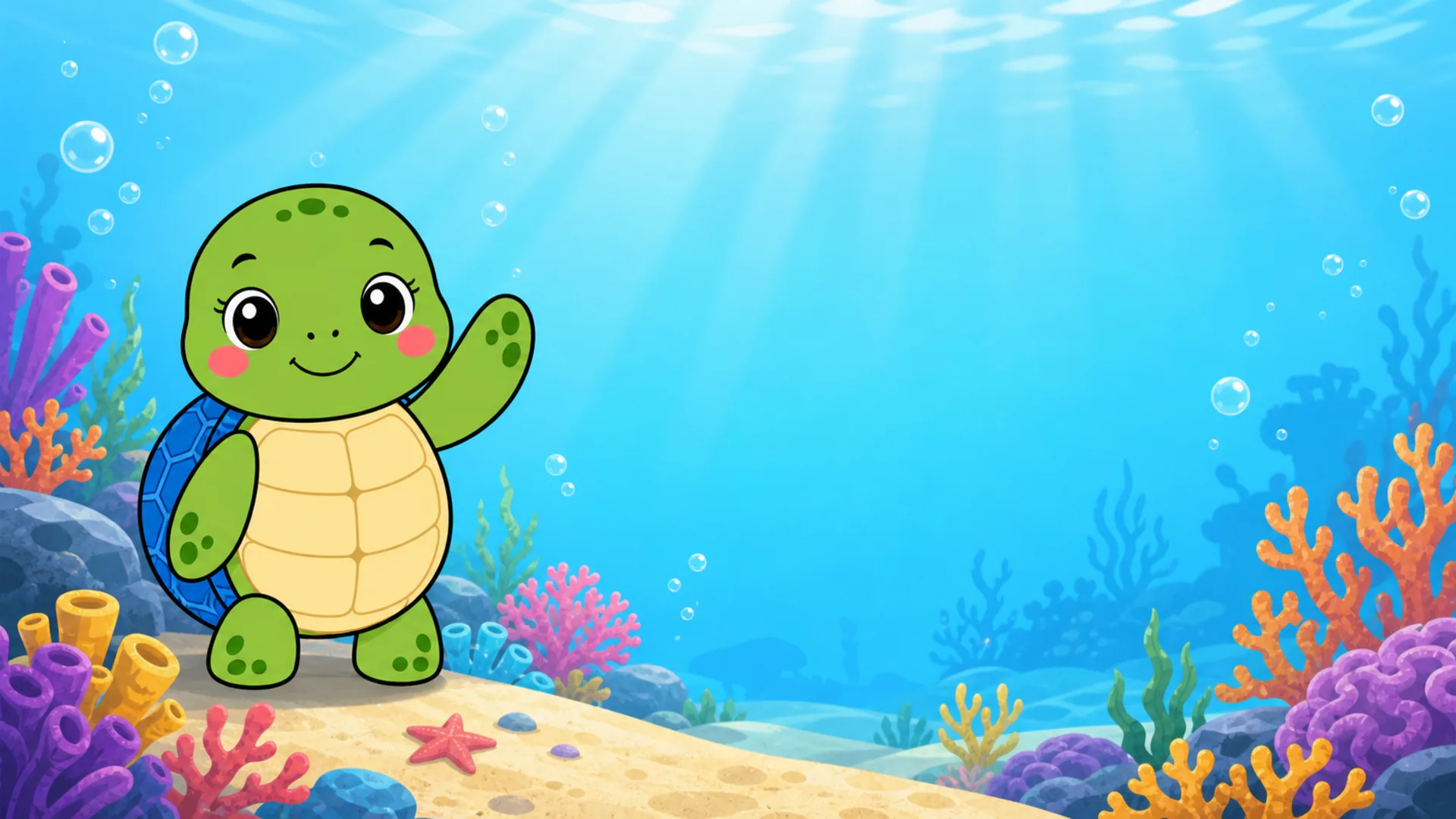 Mila's character Pip in a coral reef
